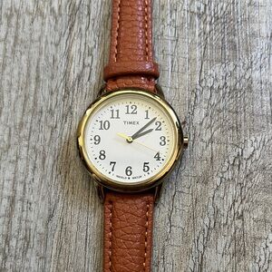 Timex Easy Reader Gold Tone Watch 30mm with Tan Replacement Leather Strap